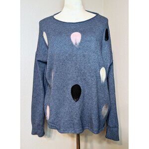 P Luca Milano Women's Blue Crew Neck Artsy Pullover Sweater Shirt Size L
